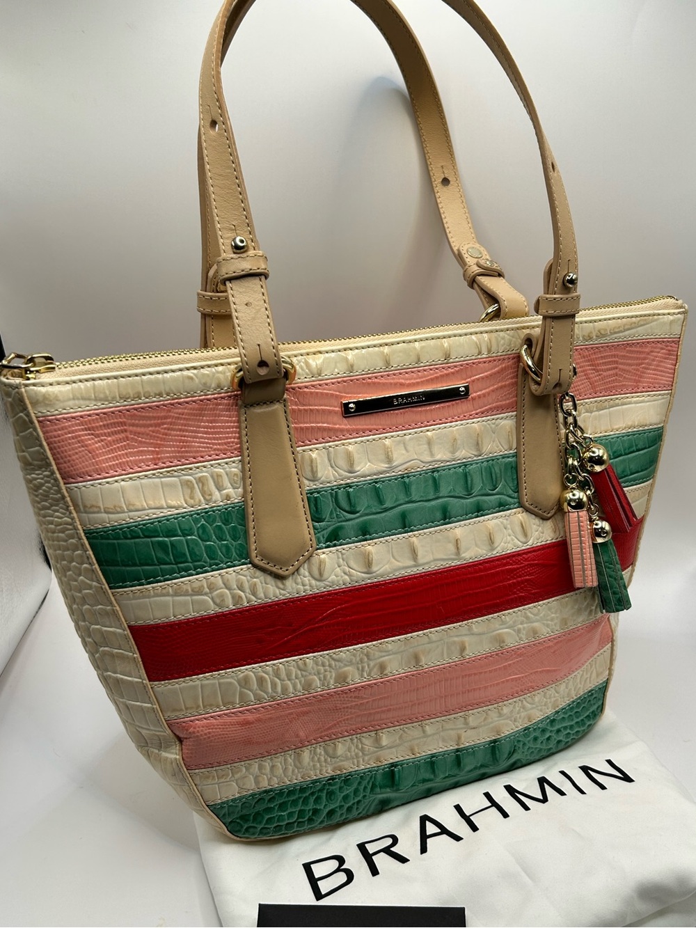 Brahmin Willa Carryall Limited Edition Croc-Embossed Stripe Tote